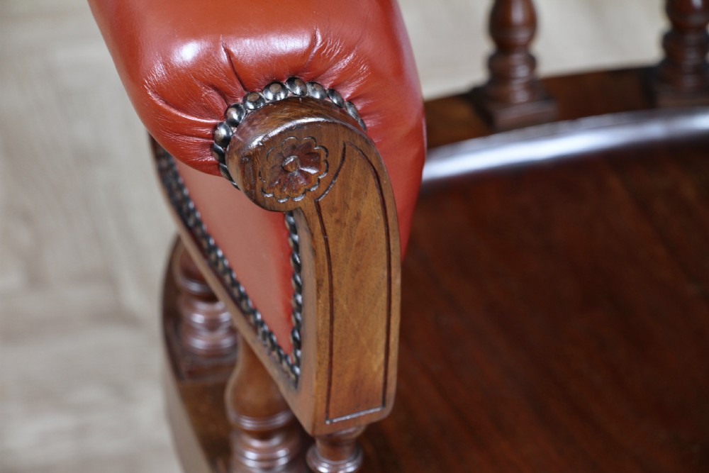 Antique Victorian Walnut Revolving Leather Captains Armchair Library Office  C1880 View XI