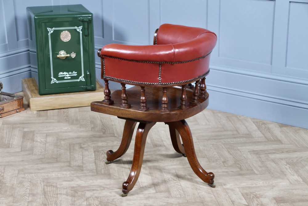Antique Victorian Walnut Revolving Leather Captains Armchair Library Office  C1880 View XIII