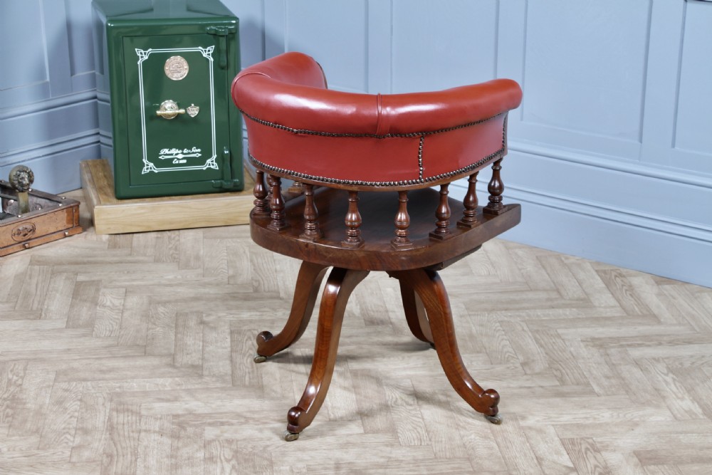 Antique Victorian Walnut Revolving Leather Captains Armchair Library Office  C1880 View XIV