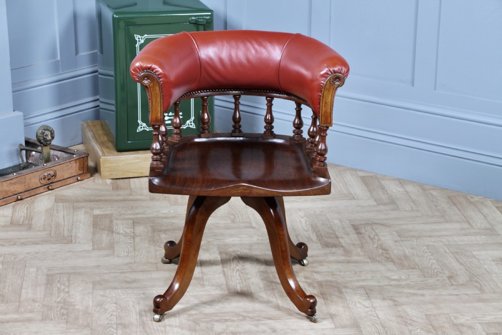 Antique Victorian Walnut Revolving Leather Captains Armchair Library Office  C1880 View XVI