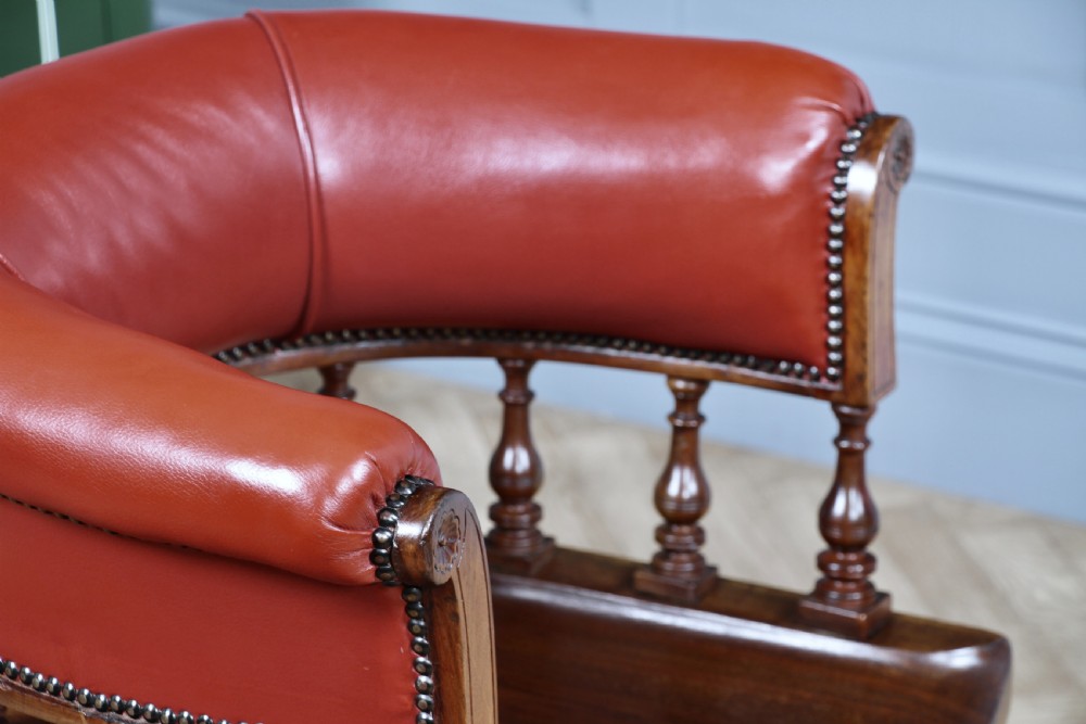Antique Victorian Walnut Revolving Leather Captains Armchair Library Office  C1880 View XVIII