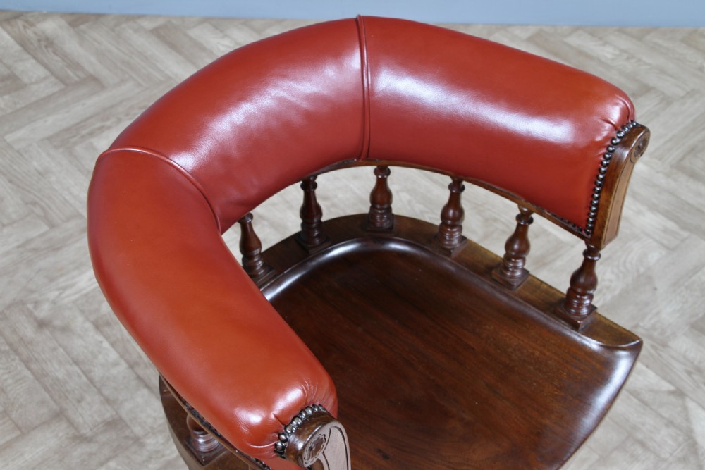 Antique Victorian Walnut Revolving Leather Captains Armchair Library Office  C1880 View XIX