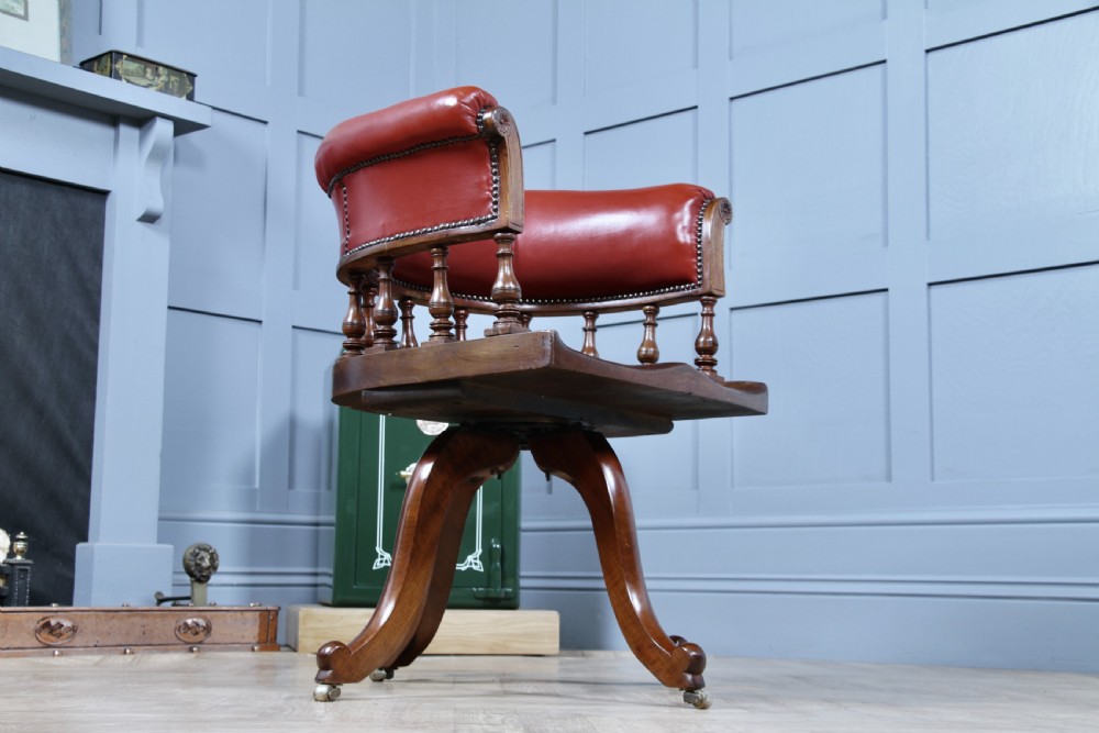 Antique Victorian Walnut Revolving Leather Captains Armchair Library Office  C1880 View XXI