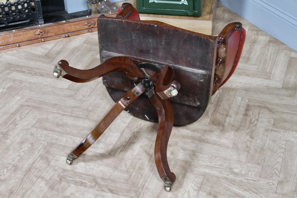 Antique Victorian Walnut Revolving Leather Captains Armchair Library Office  C1880 View XXII