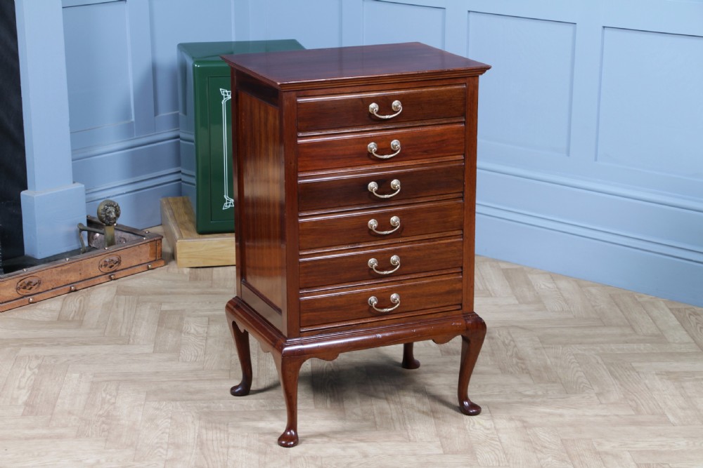 Antique Edwardian Mahogany Music Sheet Cabinet Chest of 6 Drop Front Drawers
