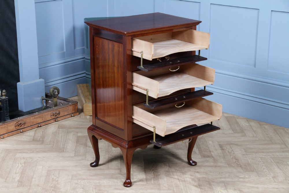 Antique Edwardian Mahogany Music Sheet Cabinet Chest of 6 Drop Front Drawers View II