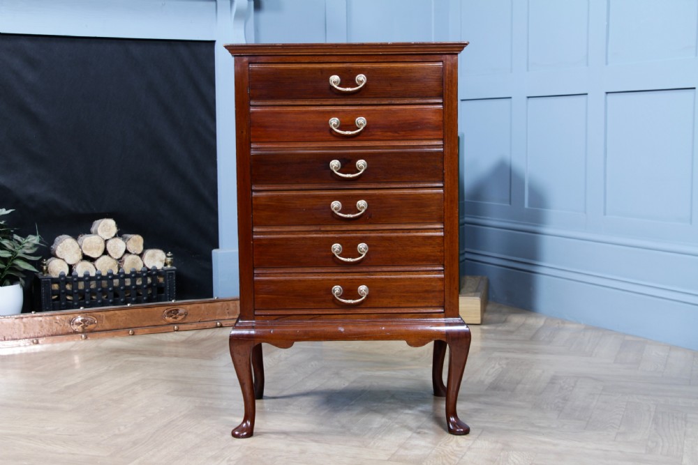 Antique Edwardian Mahogany Music Sheet Cabinet Chest of 6 Drop Front Drawers View IV