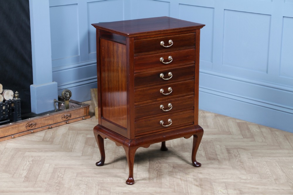 Antique Edwardian Mahogany Music Sheet Cabinet Chest of 6 Drop Front Drawers View XV