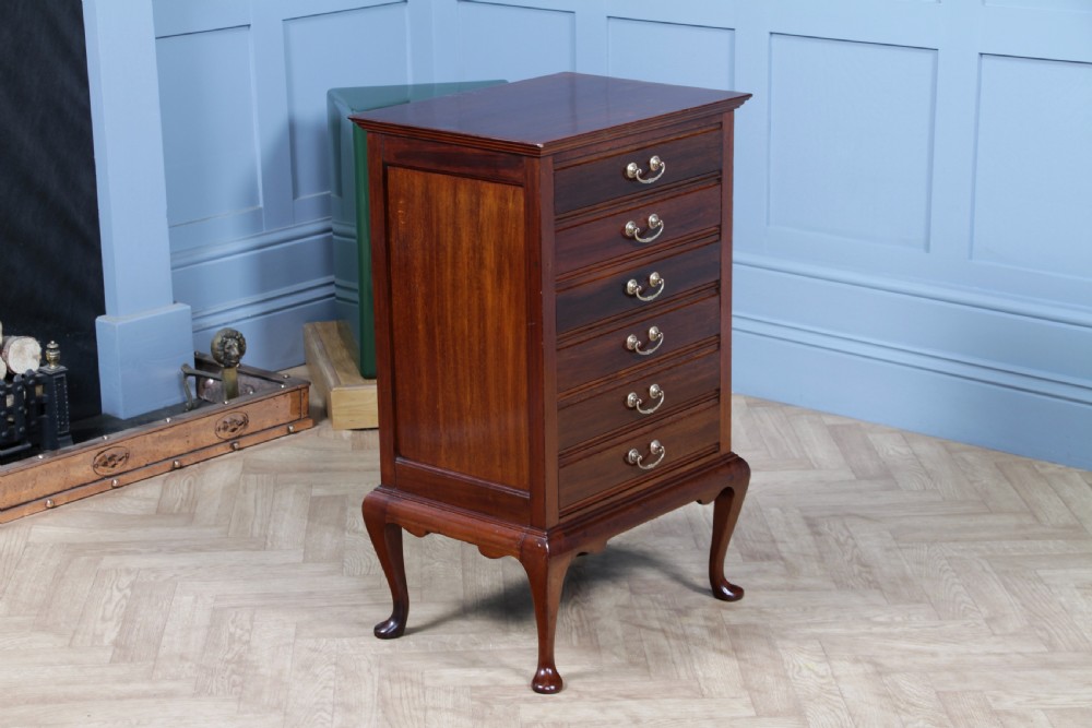 Antique Edwardian Mahogany Music Sheet Cabinet Chest of 6 Drop Front Drawers View XVI