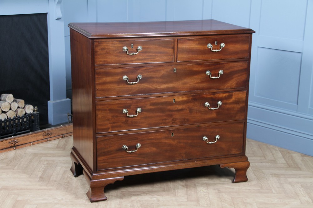 Original Antique Georgian Flame Grain Mahogany Chest Bank of 5 Drawers Restored