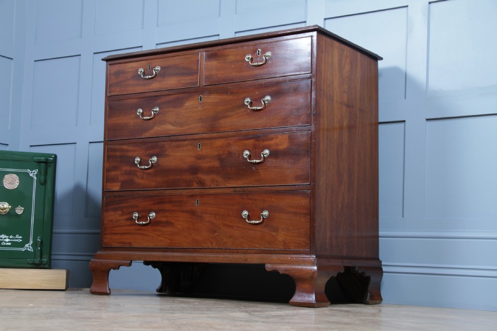 Original Antique Georgian Flame Grain Mahogany Chest Bank of 5 Drawers Restored View IV