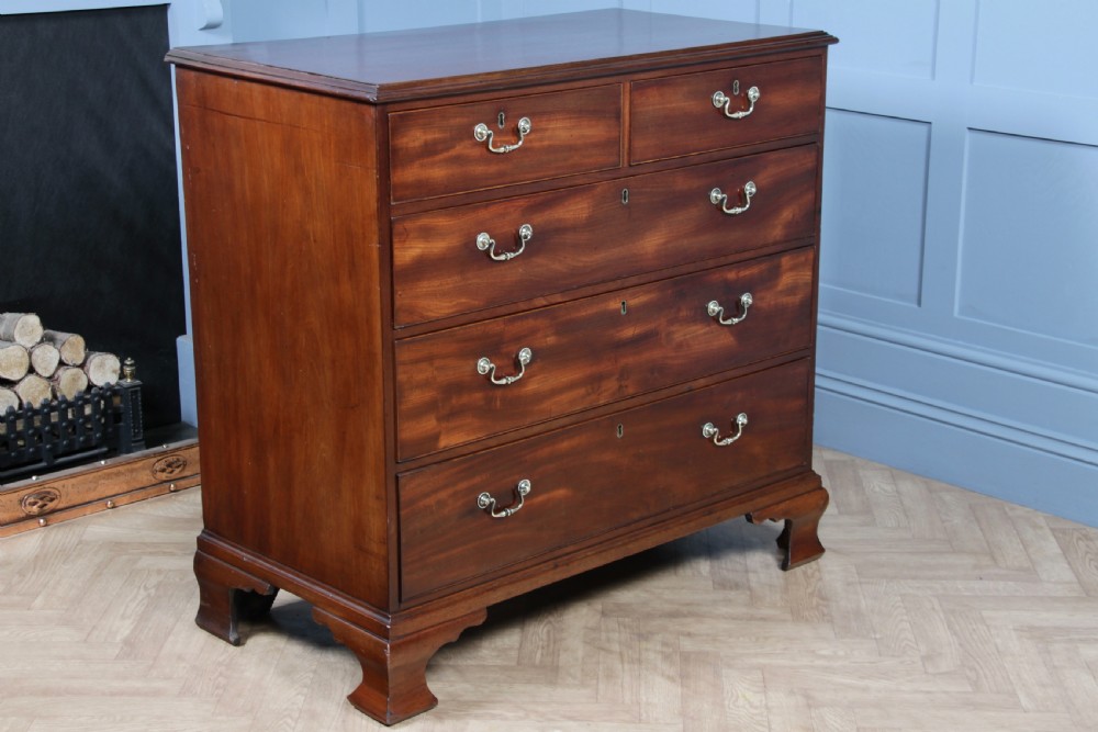 Original Antique Georgian Flame Grain Mahogany Chest Bank of 5 Drawers Restored View X
