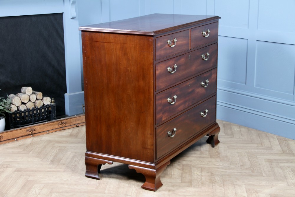 Original Antique Georgian Flame Grain Mahogany Chest Bank of 5 Drawers Restored View XI