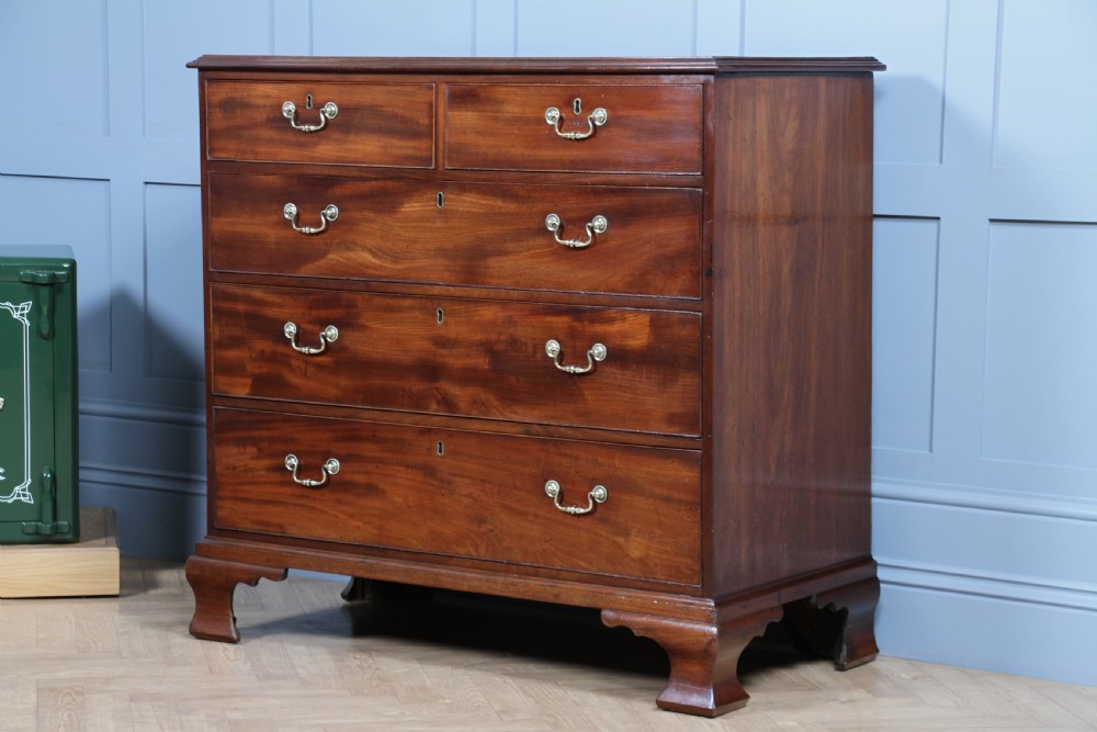Original Antique Georgian Flame Grain Mahogany Chest Bank of 5 Drawers Restored View XIII