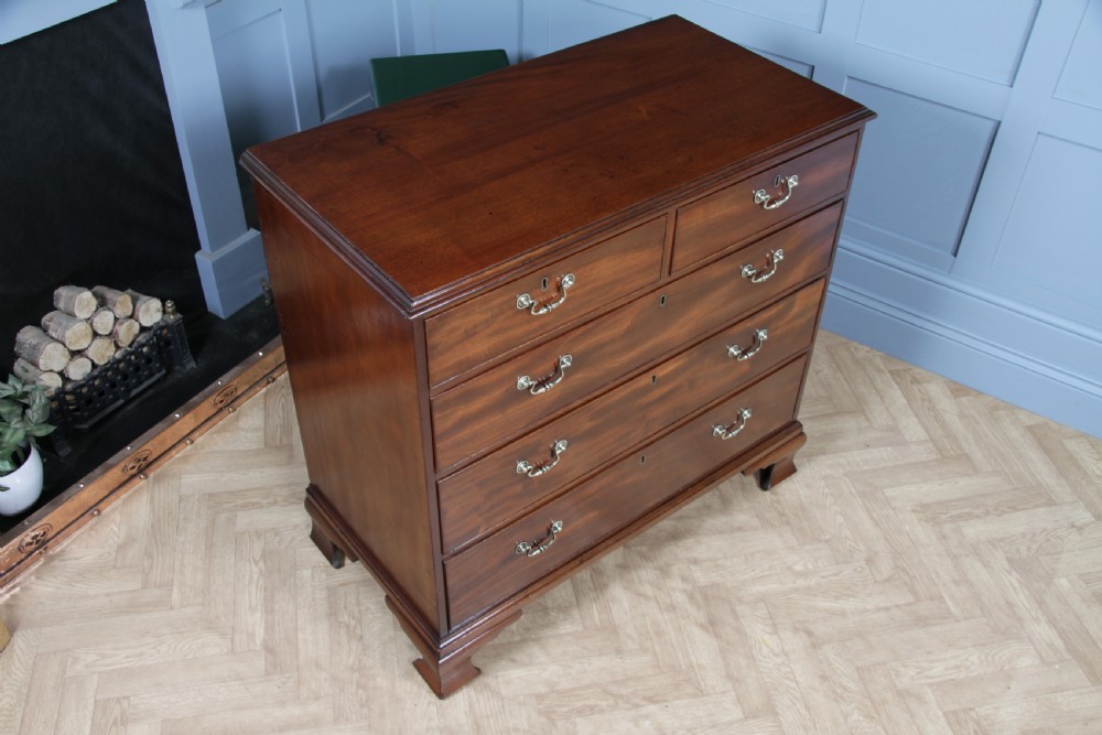 Original Antique Georgian Flame Grain Mahogany Chest Bank of 5 Drawers Restored View XIV
