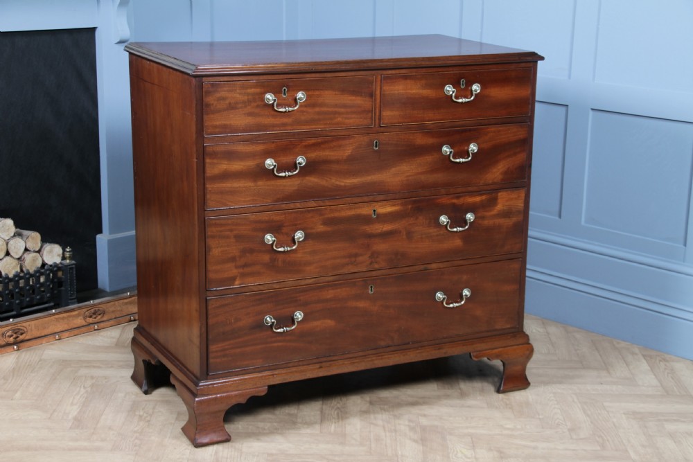 Original Antique Georgian Flame Grain Mahogany Chest Bank of 5 Drawers Restored View XX