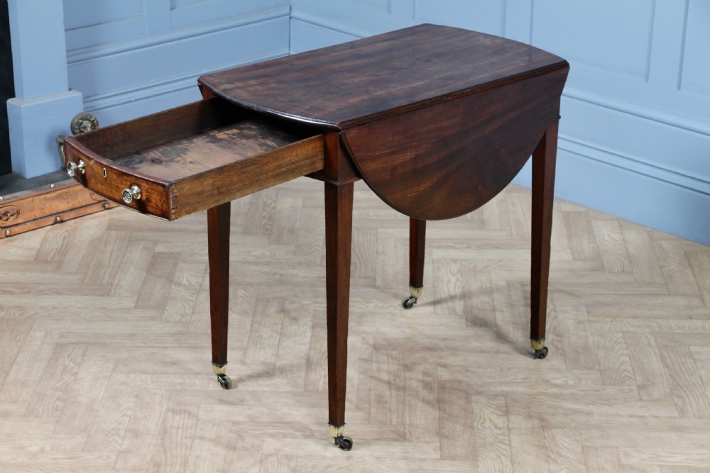 Georgian Solid Mahogany Small Drop Leaf Pembroke Occasional Table With Drawer View II