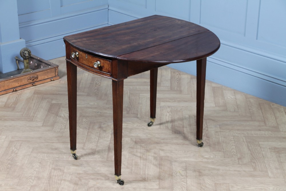 Georgian Solid Mahogany Small Drop Leaf Pembroke Occasional Table With Drawer View V