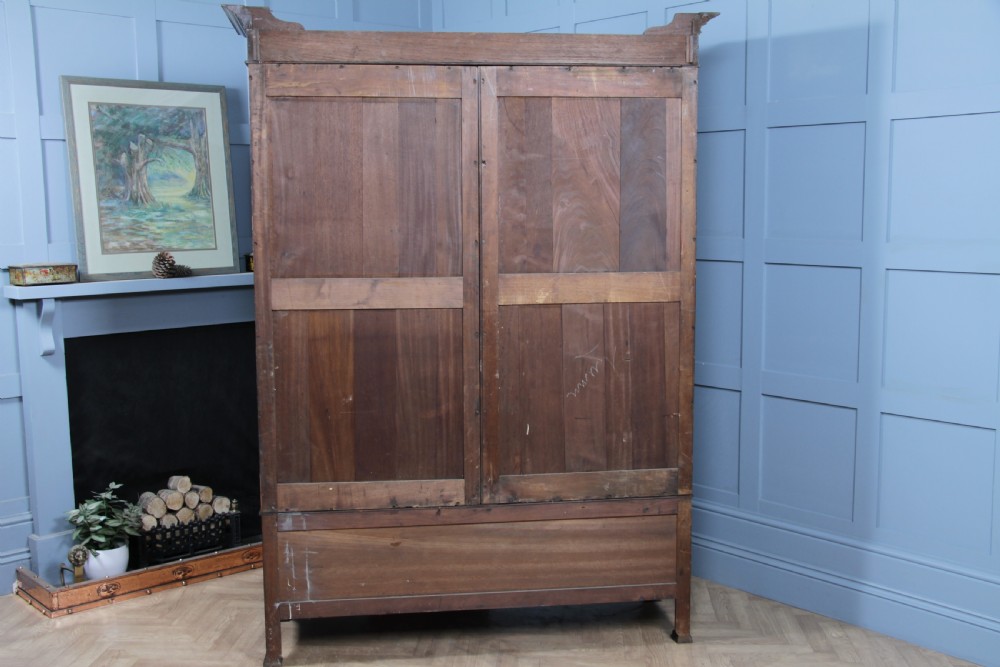 Original Antique Edwardian Inlaid Mahogany Double Wardrobe With Drawers, Mirrors View XXIV