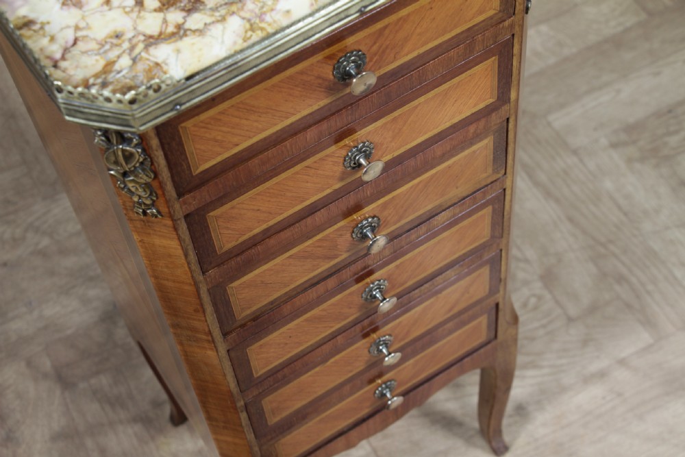 Small Antique French Louis XVI Inlaid Kingwood 6 Drawer Chest Lingerie Semanier View XVII