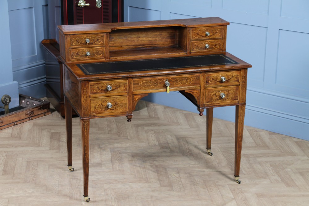 Edwardian Rosewood Inlaid Satinwood Marquetry Ladies Writing Desk