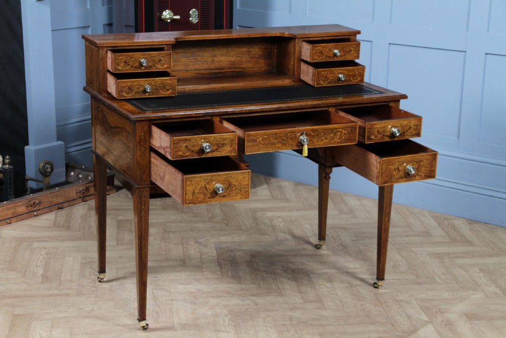 Edwardian Rosewood Inlaid Satinwood Marquetry Ladies Writing Desk View II