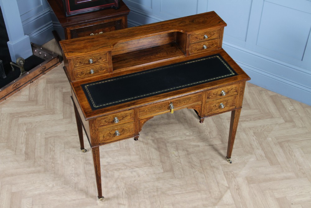 Edwardian Rosewood Inlaid Satinwood Marquetry Ladies Writing Desk View V