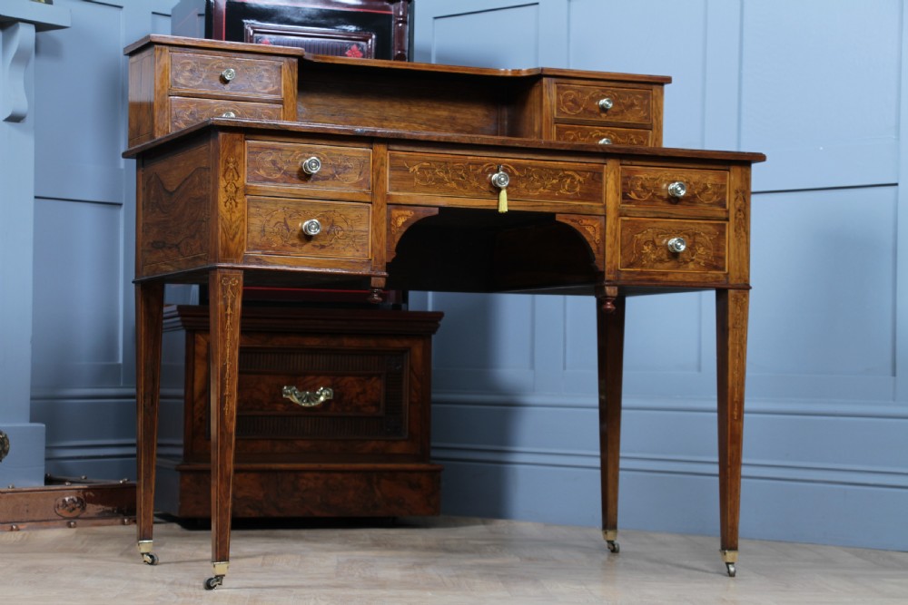 Edwardian Rosewood Inlaid Satinwood Marquetry Ladies Writing Desk View VI