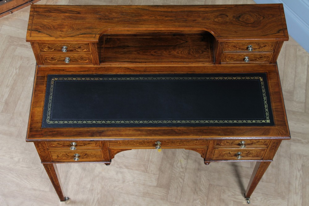 Edwardian Rosewood Inlaid Satinwood Marquetry Ladies Writing Desk View VII