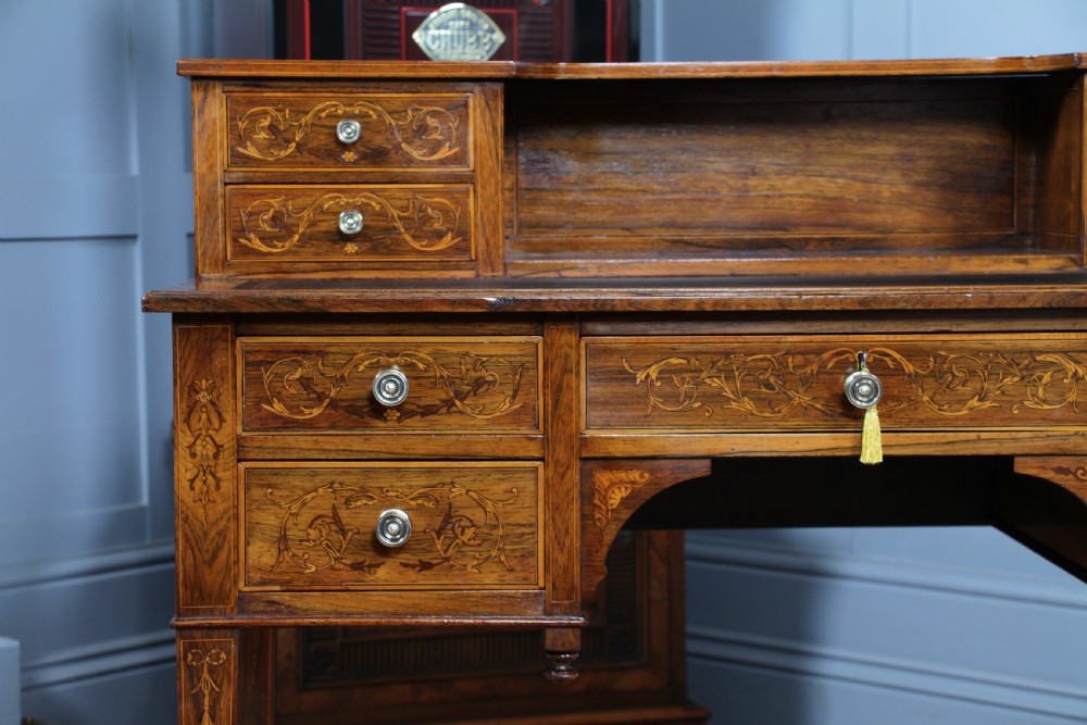 Edwardian Rosewood Inlaid Satinwood Marquetry Ladies Writing Desk View VIII