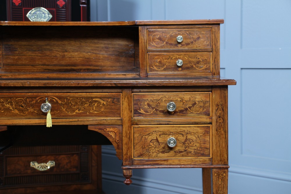 Edwardian Rosewood Inlaid Satinwood Marquetry Ladies Writing Desk View IX