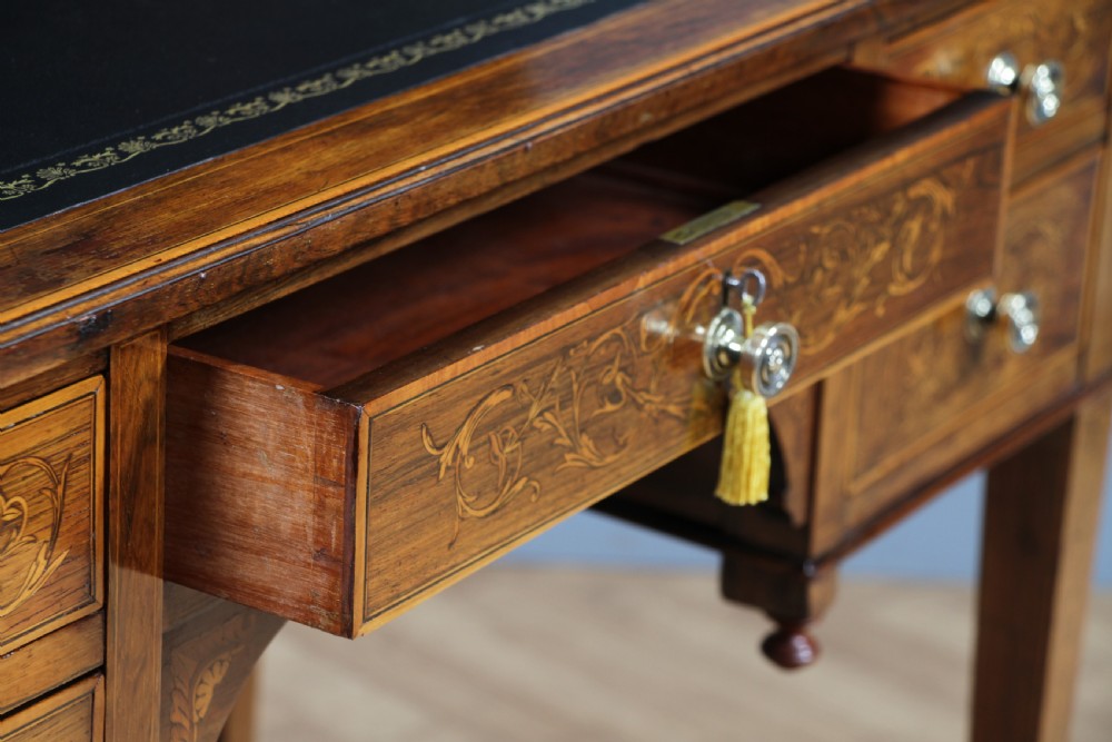 Edwardian Rosewood Inlaid Satinwood Marquetry Ladies Writing Desk View XII