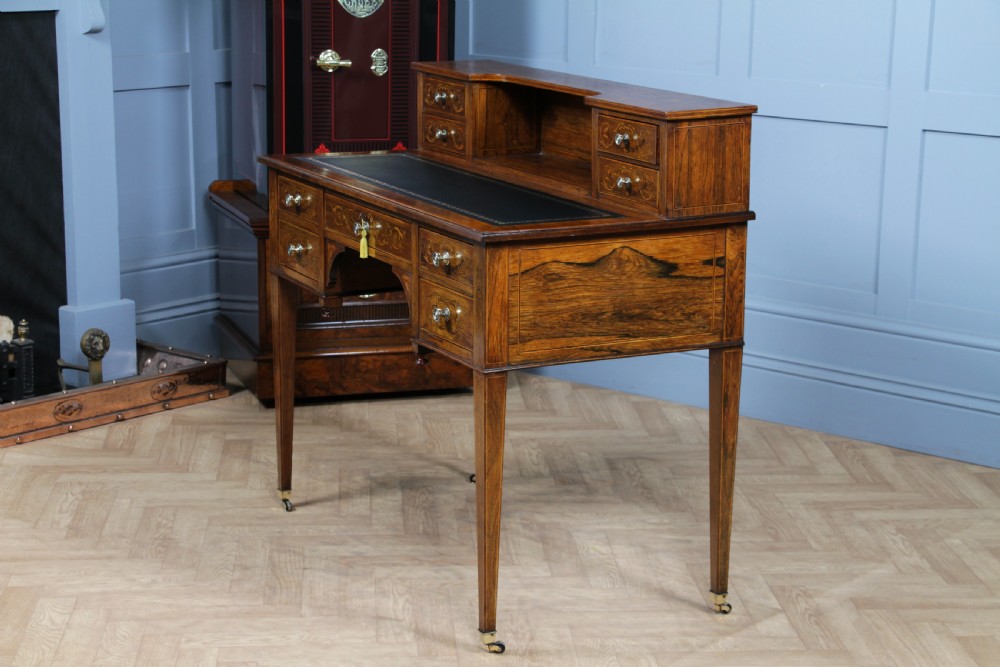 Edwardian Rosewood Inlaid Satinwood Marquetry Ladies Writing Desk View XXI