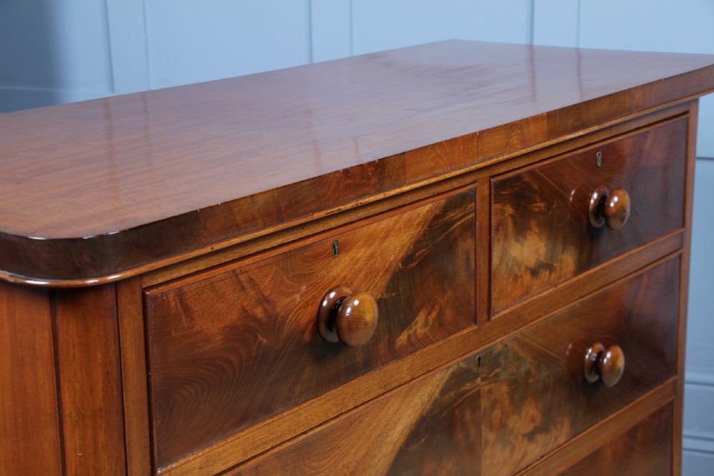 Outstanding Original Antique Victorian Flame Grain Mahogany Chest of 5 Drawers C1870 View V