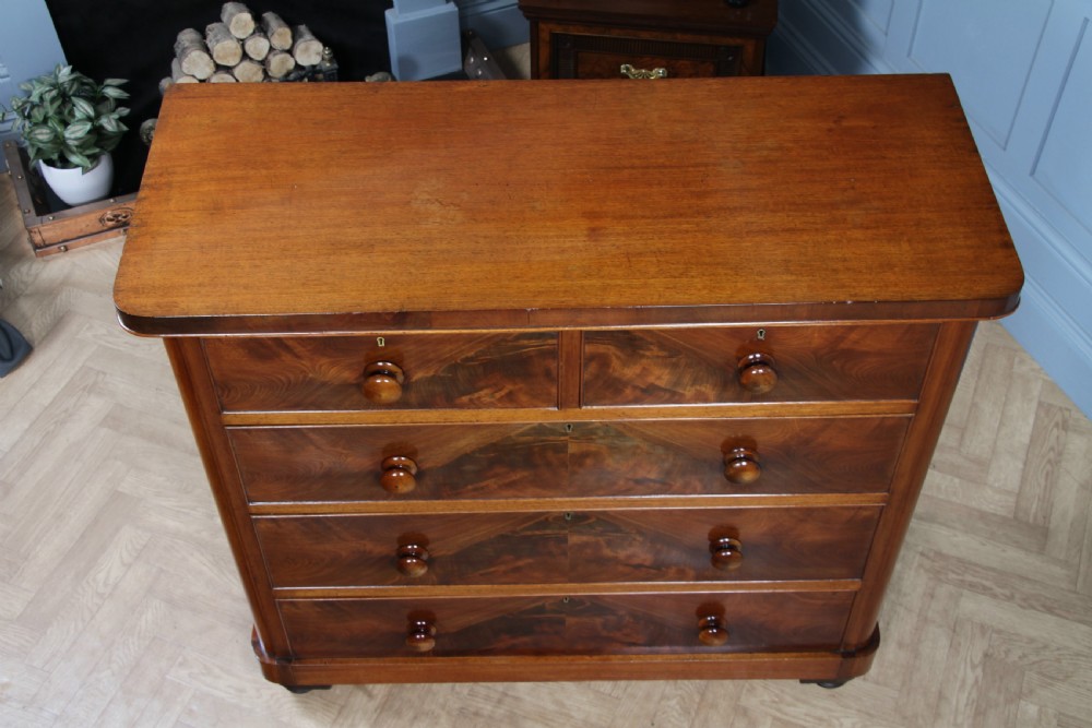 Outstanding Original Antique Victorian Flame Grain Mahogany Chest of 5 Drawers C1870 View VI