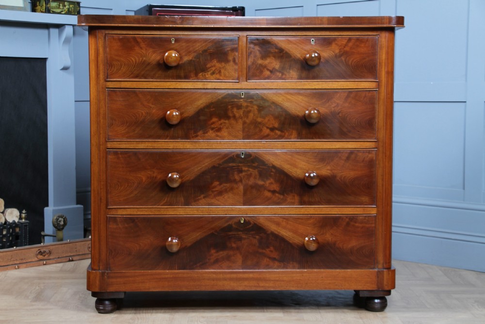 Outstanding Original Antique Victorian Flame Grain Mahogany Chest of 5 Drawers C1870 View IX
