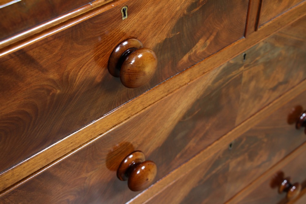 Outstanding Original Antique Victorian Flame Grain Mahogany Chest of 5 Drawers C1870 View XII