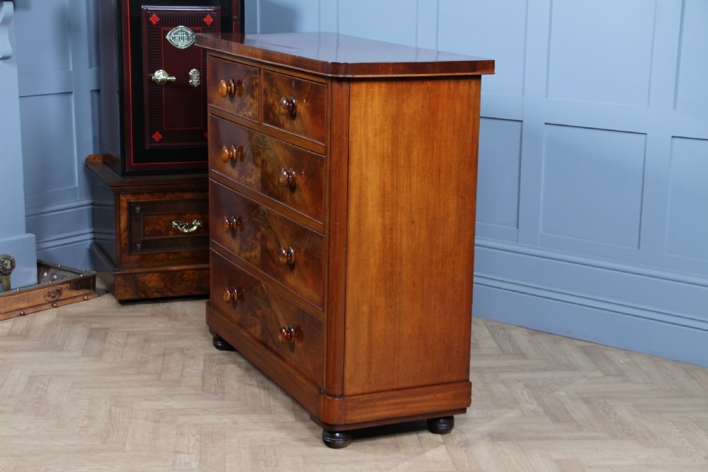 Outstanding Original Antique Victorian Flame Grain Mahogany Chest of 5 Drawers C1870 View XV