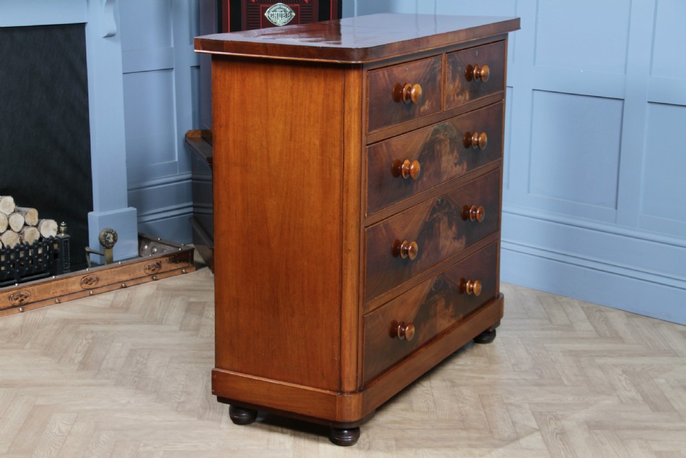 Outstanding Original Antique Victorian Flame Grain Mahogany Chest of 5 Drawers C1870 View XVI