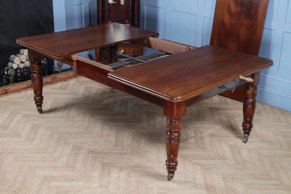 Antique Late Victorian Solid Mahogany Grand Wind Out 1 Leaf Dining Table C1880 View II