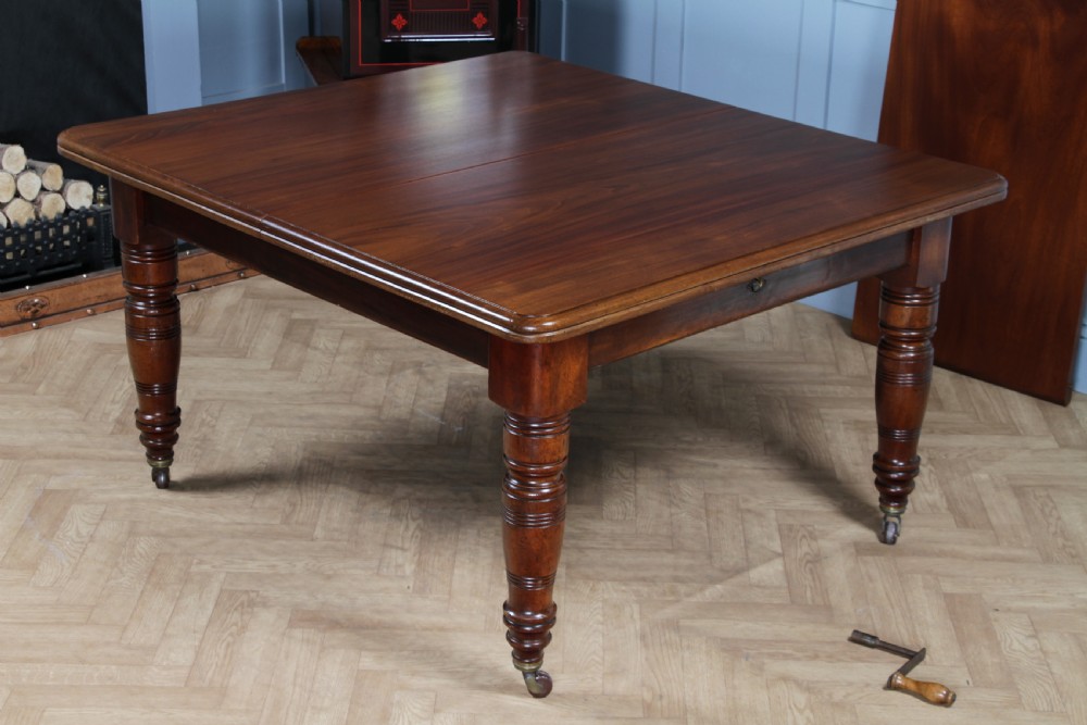 Antique Late Victorian Solid Mahogany Grand Wind Out 1 Leaf Dining Table C1880 View III