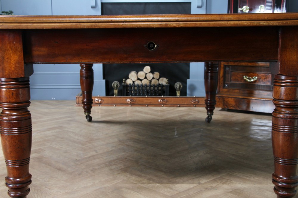 Antique Late Victorian Solid Mahogany Grand Wind Out 1 Leaf Dining Table C1880 View X
