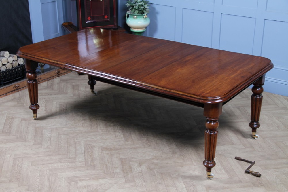Antique Early Victorian Solid Mahogany Grand Wind Out 2 Leaf Dining Table C1850