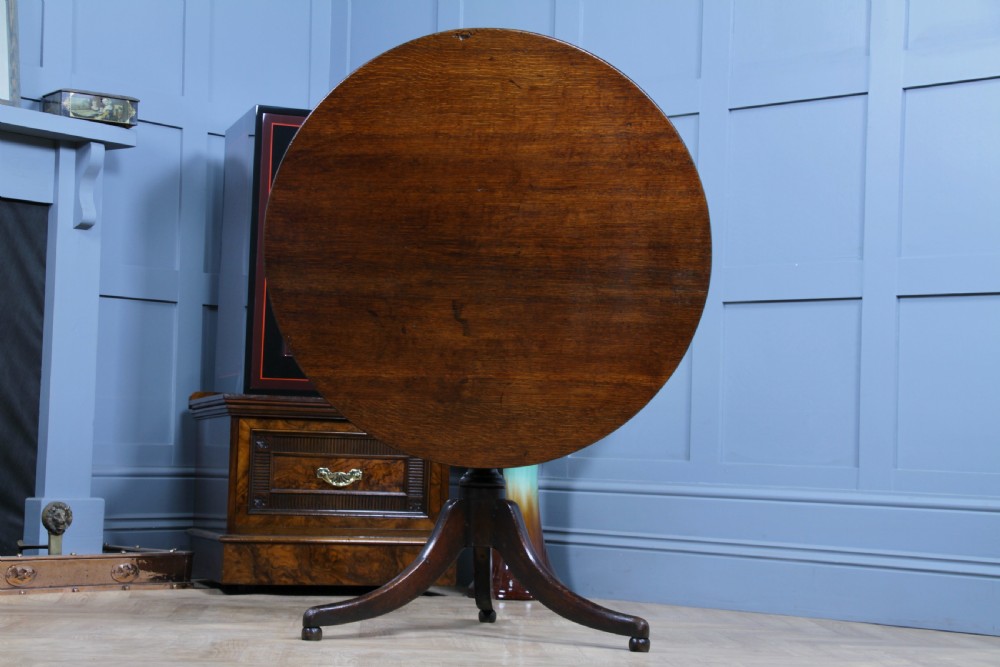 Original Antique Solid Oak Georgian Flip / Tilt Top Tripod Breakfast Table C1830 View IV