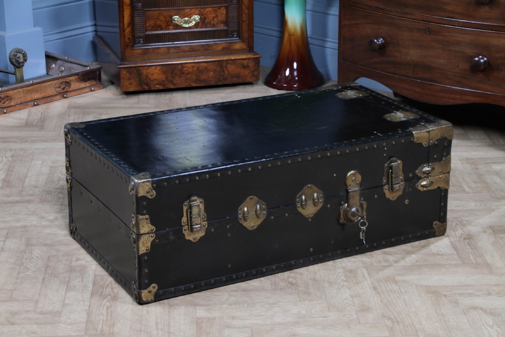 Antique Steamer Trunk Travelling Wardrobe Black Locking with key C1920