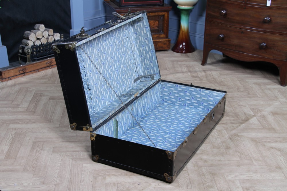 Antique Steamer Trunk Travelling Wardrobe Black Locking with key C1920 View III