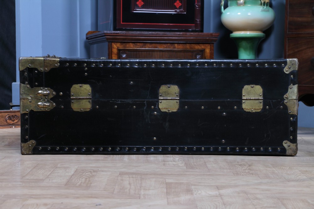 Antique Steamer Trunk Travelling Wardrobe Black Locking with key C1920 View XIX