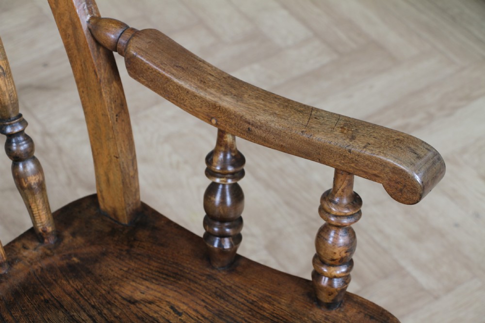 Antique Original Victorian Elm Seat Spindle Back Fireside Rocking Chair C1880 View X