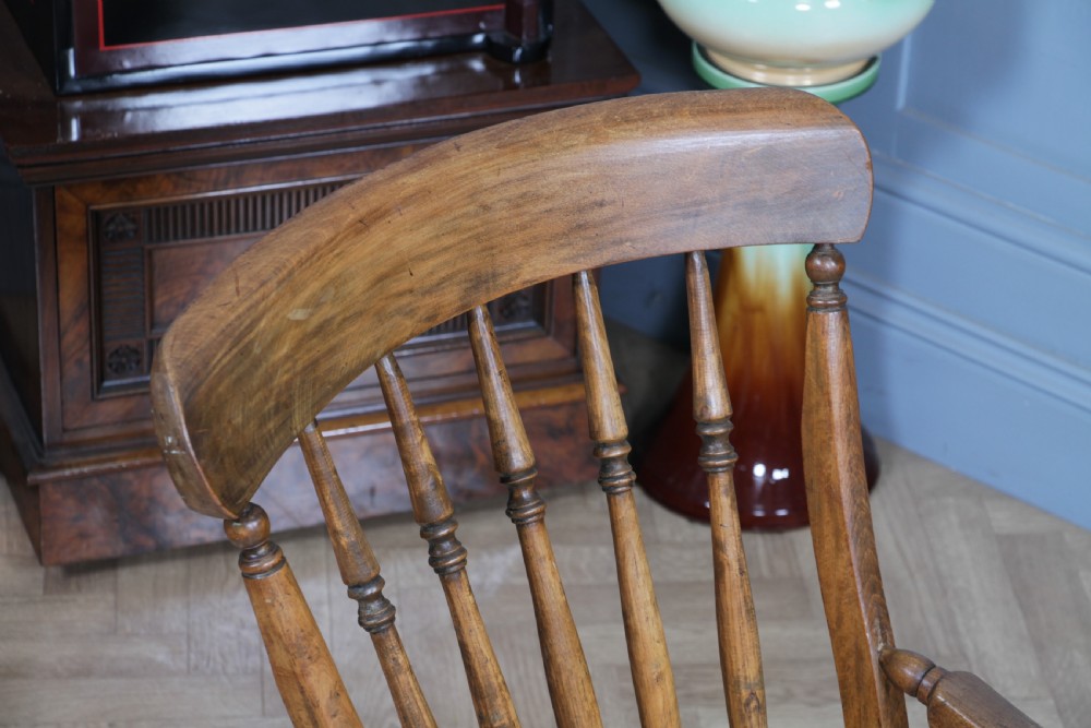 Antique Original Victorian Elm Seat Spindle Back Fireside Rocking Chair C1880 View XI