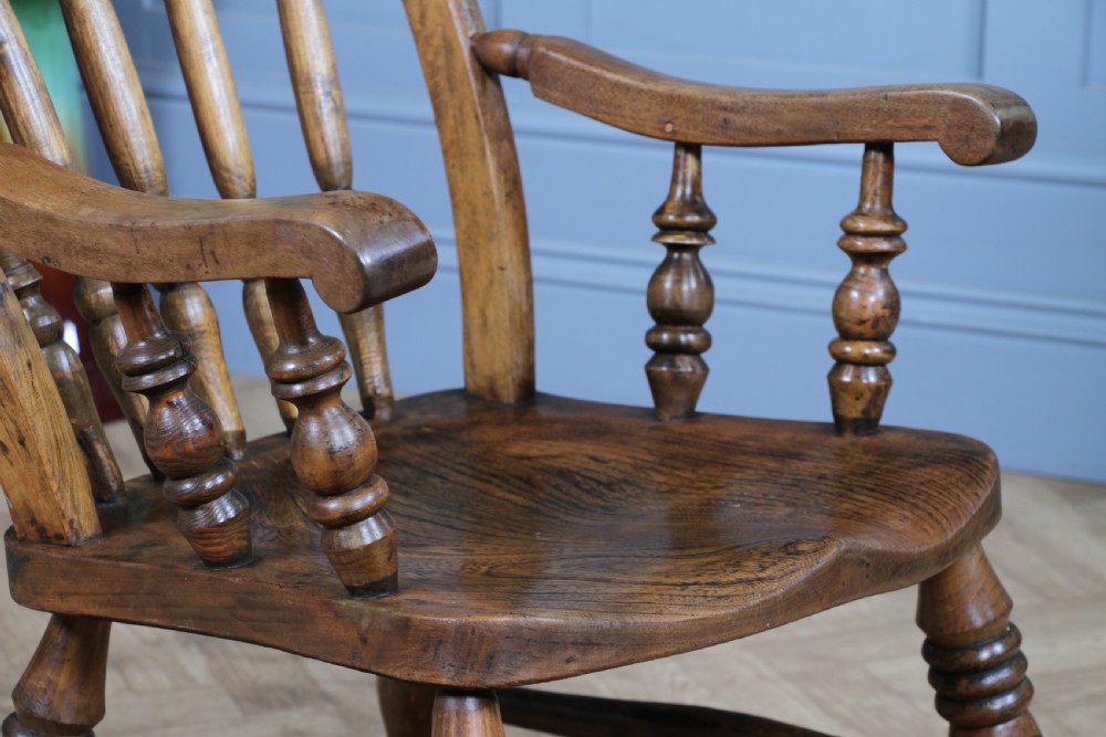Antique Original Victorian Elm Seat Spindle Back Fireside Rocking Chair C1880 View XIII